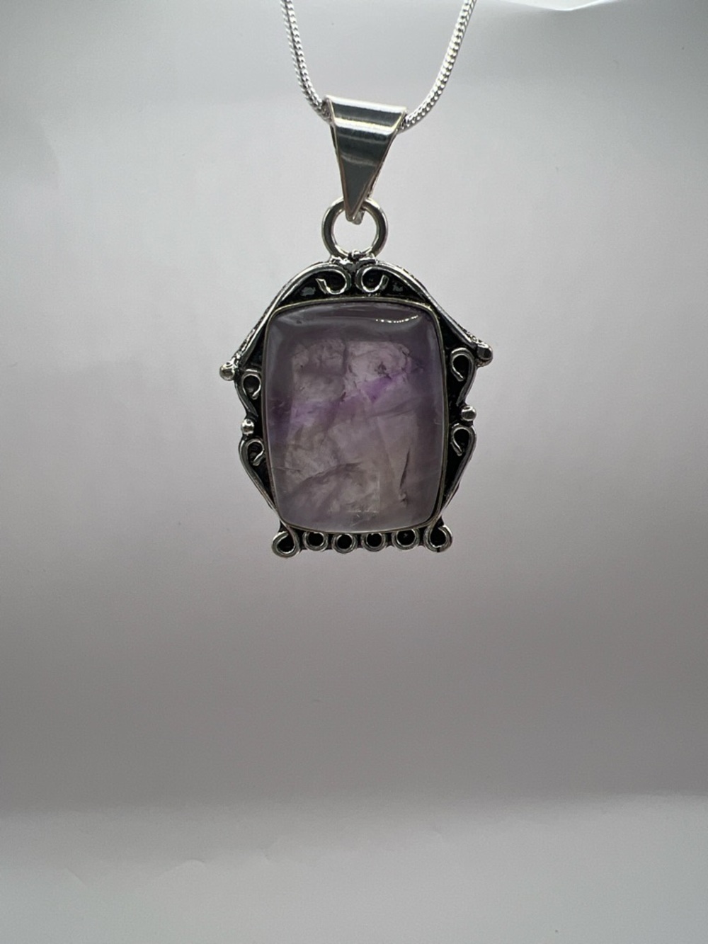 Amethyst Silver Pendant Necklace - Purple Stone